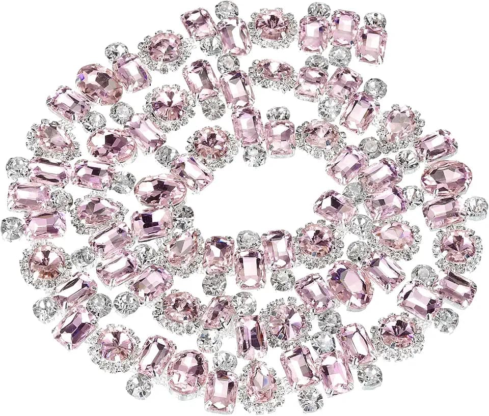 QUARKZMAN Strass Klaue Kette 1 Yard 22 cm Breite Blumen Diamant Silber+Pink