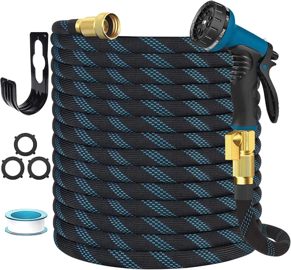 Garden Hose Non-Expandable 25 ft, Water Hose with 10 Function Spray Nozzle