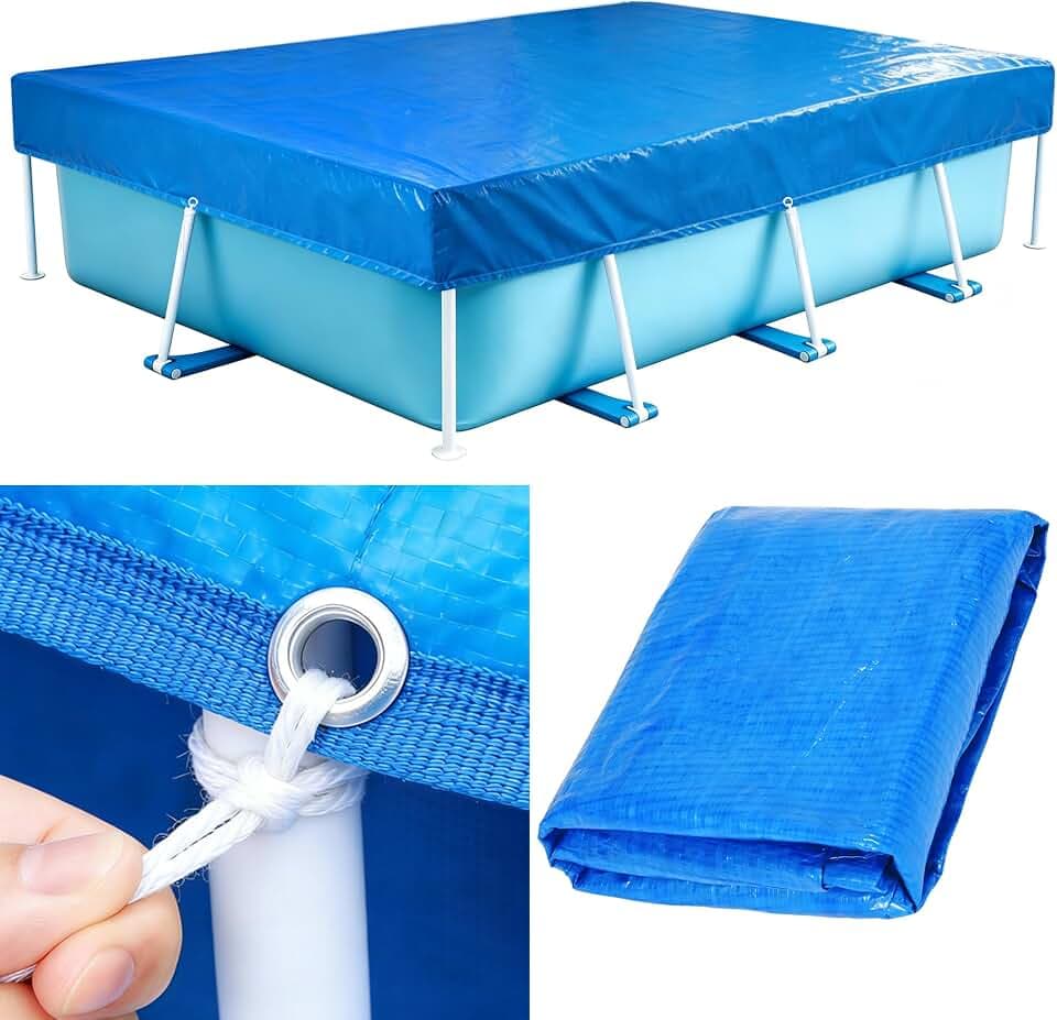 224 × 154 cm Poolabdeckung Rechteckig, Blau Poolabdeckungen mit Bindeseil, Faltbar Pool Abdeckplane, Sommer Pool Cover für Rechteckige Rahmen Schwimmbäder (224 × 154 cm)