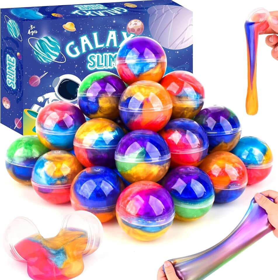 24 Stück Galaxy Schleim Bälle für Kinder, dehnbar und Nicht klebrig, Slime Mitgebsel für Kindergeburtstag, Ostergeschenke, Klassenzimmer Belohnungen, Goodie Bag Füller für Jungen und Mädchen
