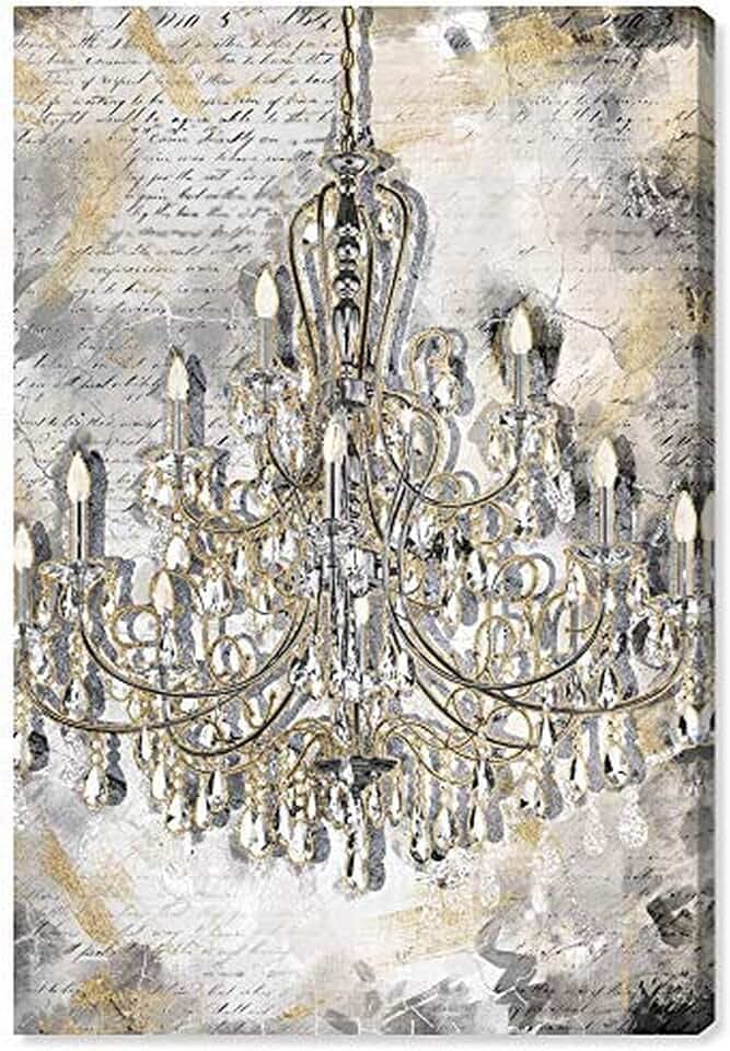 The Oliver Gal Artist Co. Fashion and Glam Wall Art Canvas Prints 'Calligraphy Chandeliers Home Décor, 10" x 15", Gold, Gray