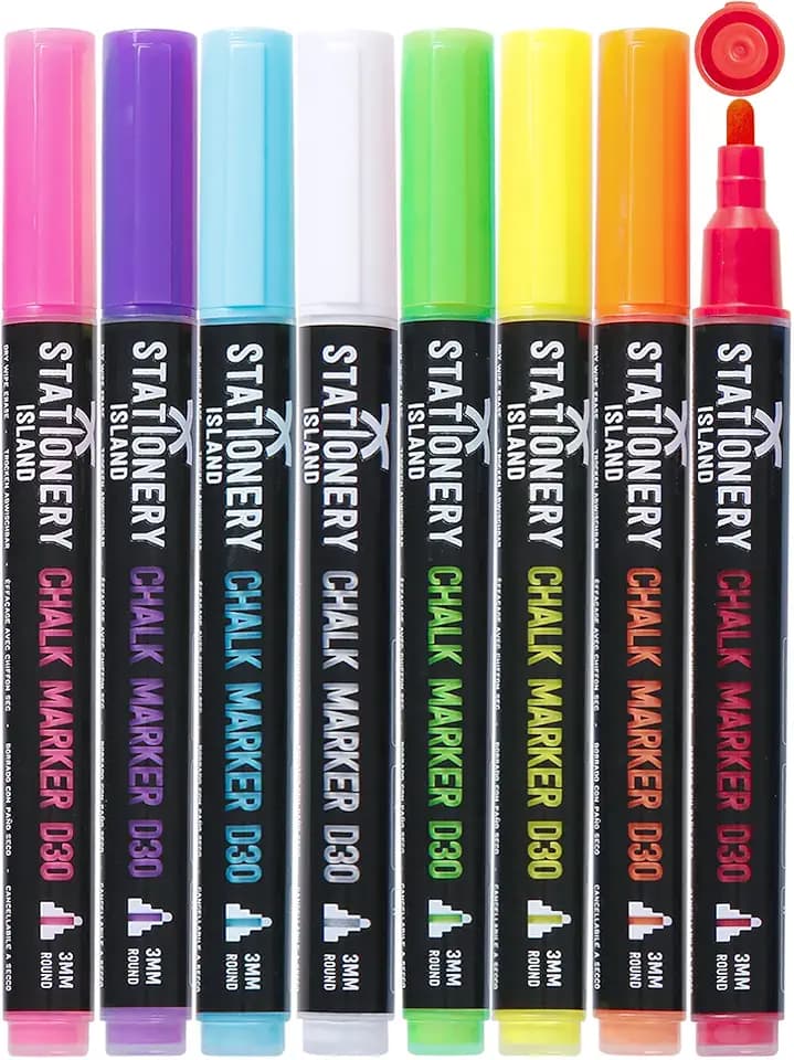 STATIONERY ISLAND Kreidestifte für Tafel Abwaschbar, Kreidestift für Fenster, 8 Farben Kreidemarker für Glas & Tafeln, Bunt Fensterstifte, Zeichnung, Künstler, Ostergeschenke