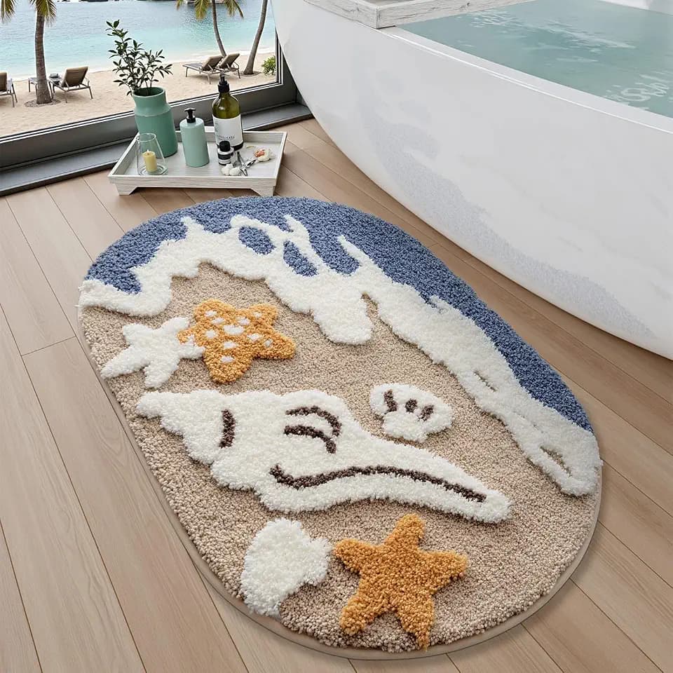 LUMI Beach Bathroom Rug Oval Soft Microfiber Absorbent Bath Mat 22x34