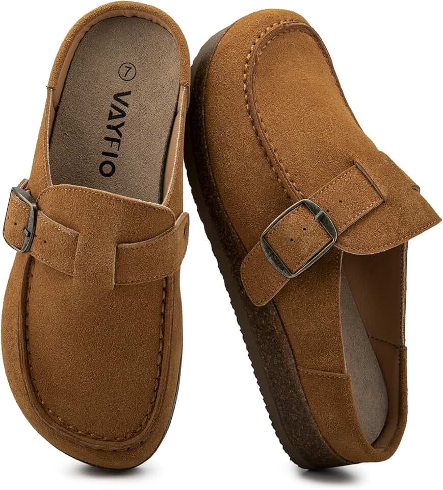 Women Eco Leather Buckle Clogs Non Slip Platform Mules Slip-On Slides