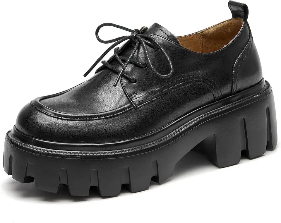 BEAU TODAY Platform Oxfords for Women, Leather Chunky Lug Sole Dress Shoes
