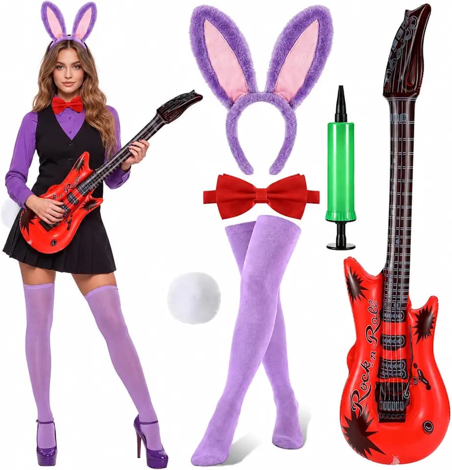 6 Pcs Halloween Purple Bunny Costume Accessories Set for Women