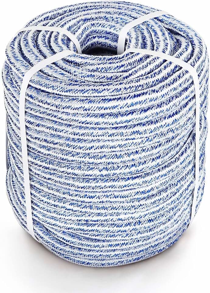 HOSTIC 3/4 in 150 FT 24 Strand Braided Polyester Rope for Tree Work, Arborist Swing, Felling - Blue White