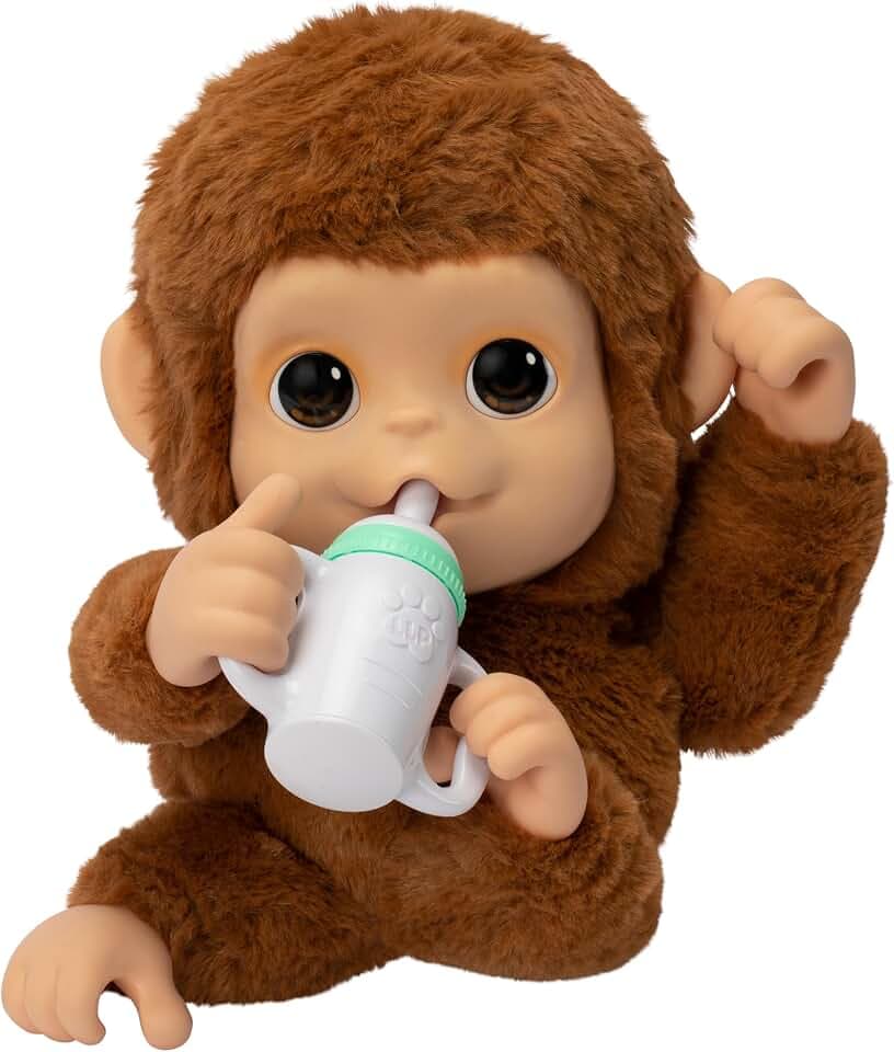 Little Live Pets My Baby Monkey Mango, 50+ Sounds and Reactions, Plush Interactive Monkey Toy Set with Accessories, Interactive Pets for Kids Ages 4+, Toys for Girls and Boys