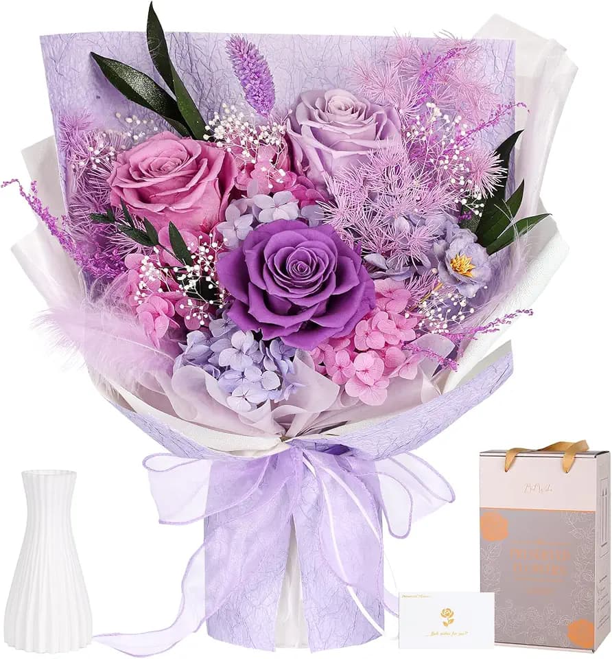 Preserved Bouquet of Flowers, Purple Flowers for Delivery, Gifts for Women