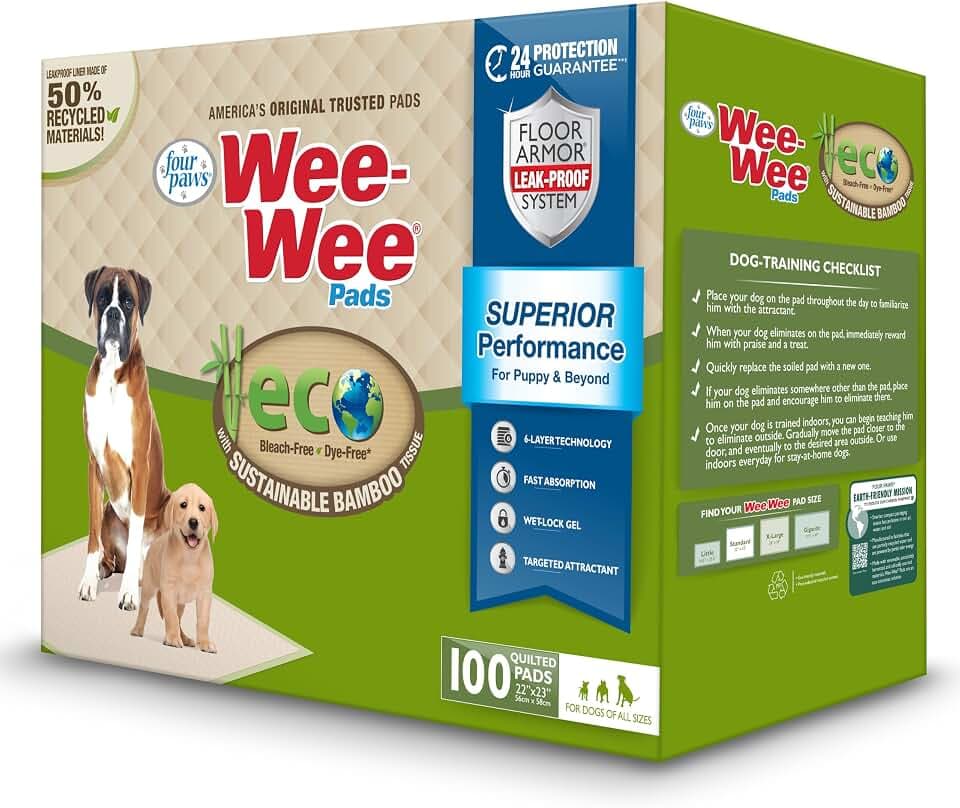 Four Paws Wee-Wee Superior Performance Eco Bamboo Dog Pee Pads, 100 Count