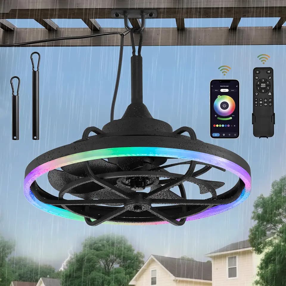 Fanbulous Outdoor RGB Ceiling Fans with Light, 20" Waterproof Gazebo Fan