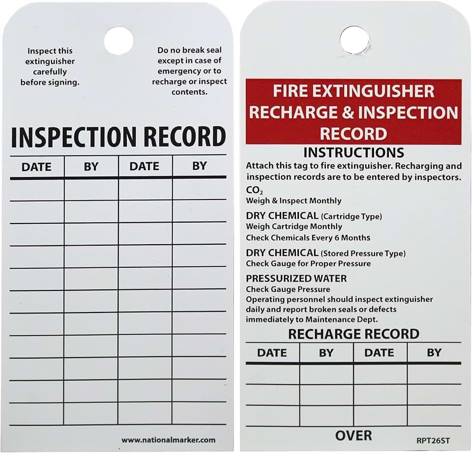 AccuformNMC NMC RPT26ST Fire Extinguisher Recharge & Inspection Record Tag