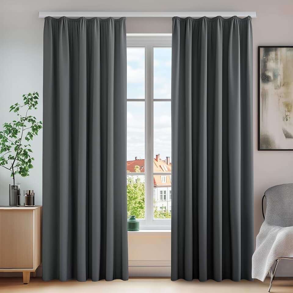 Deconovo Gardinen für Schienensystem mit Kräuselband Curtains Dunkelgrau