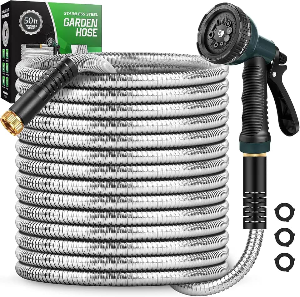 Garden Hose 50 FT with 10-Function Nozzle Leak-proof Kink-Free