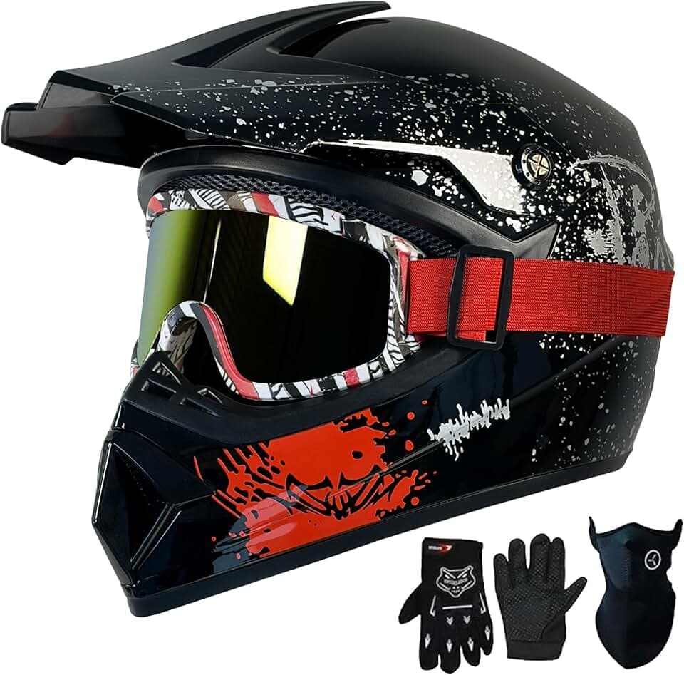 for Kids 4-16 DOT Youth Dirt Bike & ATV Helmet,Full Face Motorcycle Helmet for Four Wheeler, Motocross, BMX. MXUTV, Snowmobile, Go Kart, Racing,Skateboard,（ Black，S）