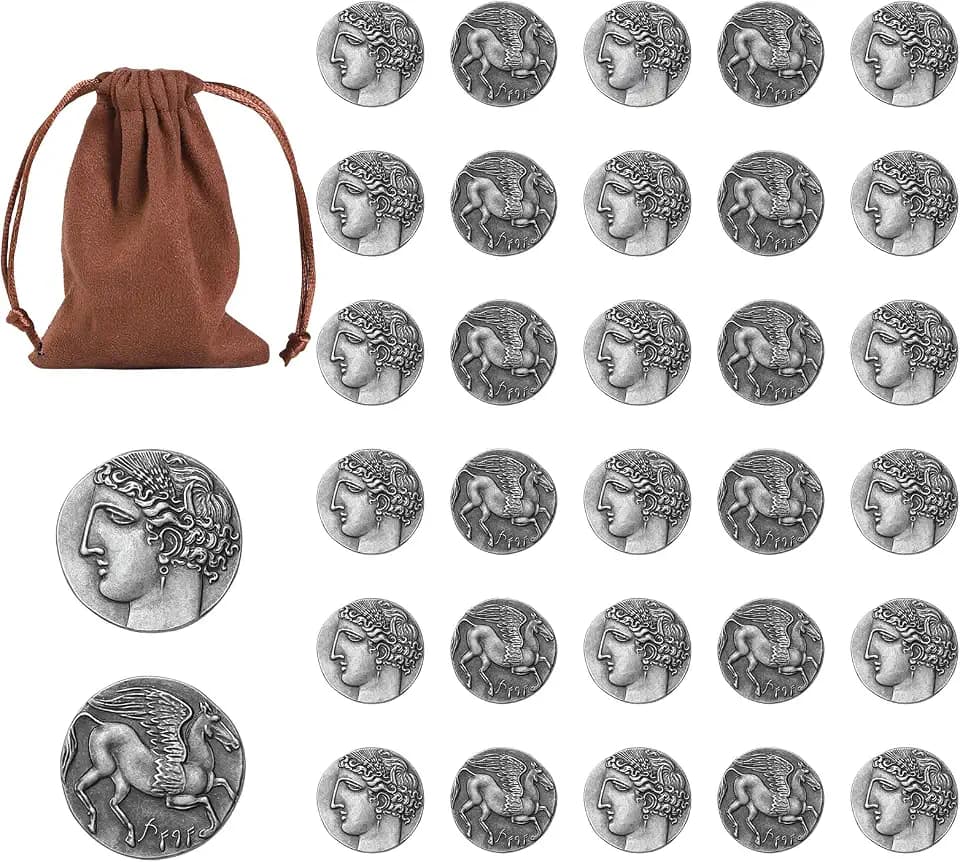 30 Greek Coins,30 Pieces of Coin with Bag,Metal Religious Old Roman Coin,Lots of Coins Christian Accessories Funny Gifts for Catholic Priests,Monedas De Plata