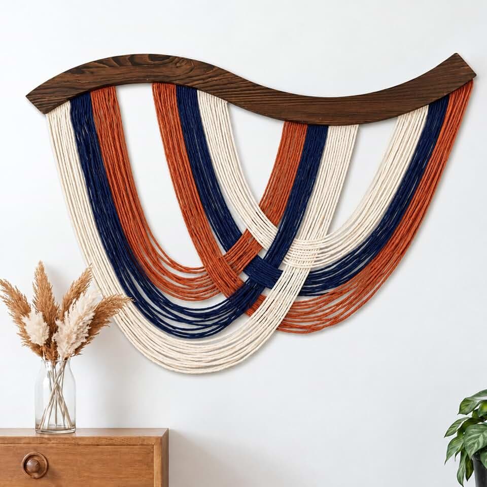 Mindsoft Terracotta Navy White Macrame Wall Hanging Dip Dyed Yarn Wall Art