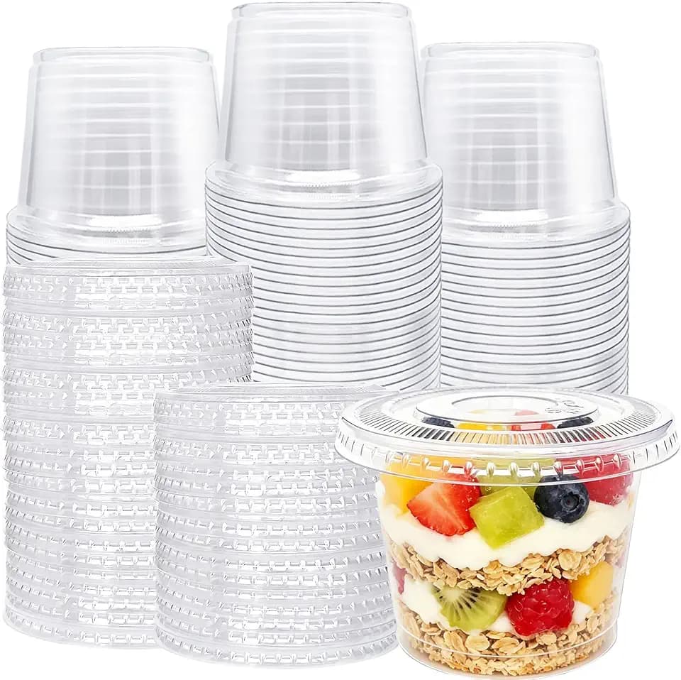 100 Pack 8 oz Disposable Clear Plastic Cups with Flat Lids(Hole in the Lid)
