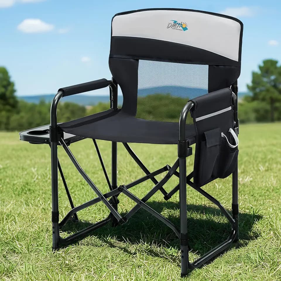DMH OUTDOORS Camping Directors Chair with Side Table & Breeze Mesh Backrest
