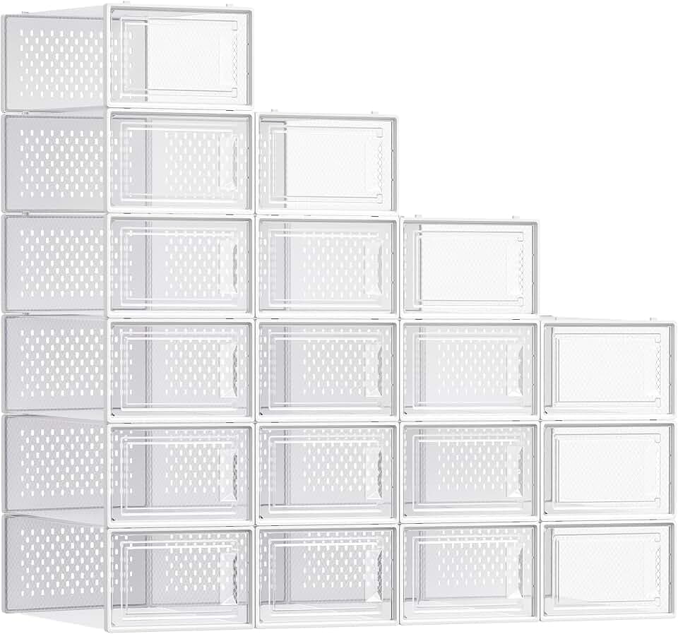 SONGMICS Schuhboxen, 18er Set, faltbar, stapelbar, für Schuhe bis Größe 44