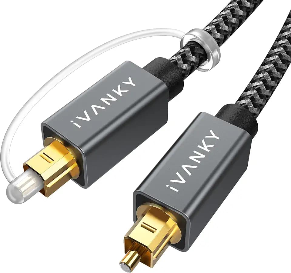 IVANKY Optical Audio Cable 14ft Long Digital Audio Optical Cable for Soundbar, S/PDIF Toslink Fiber Optic Cord [Braided, Gold-Plated Connectors, CL3 Rated] for TV, Samsung, Xbox/PS4, Sonos-Grey