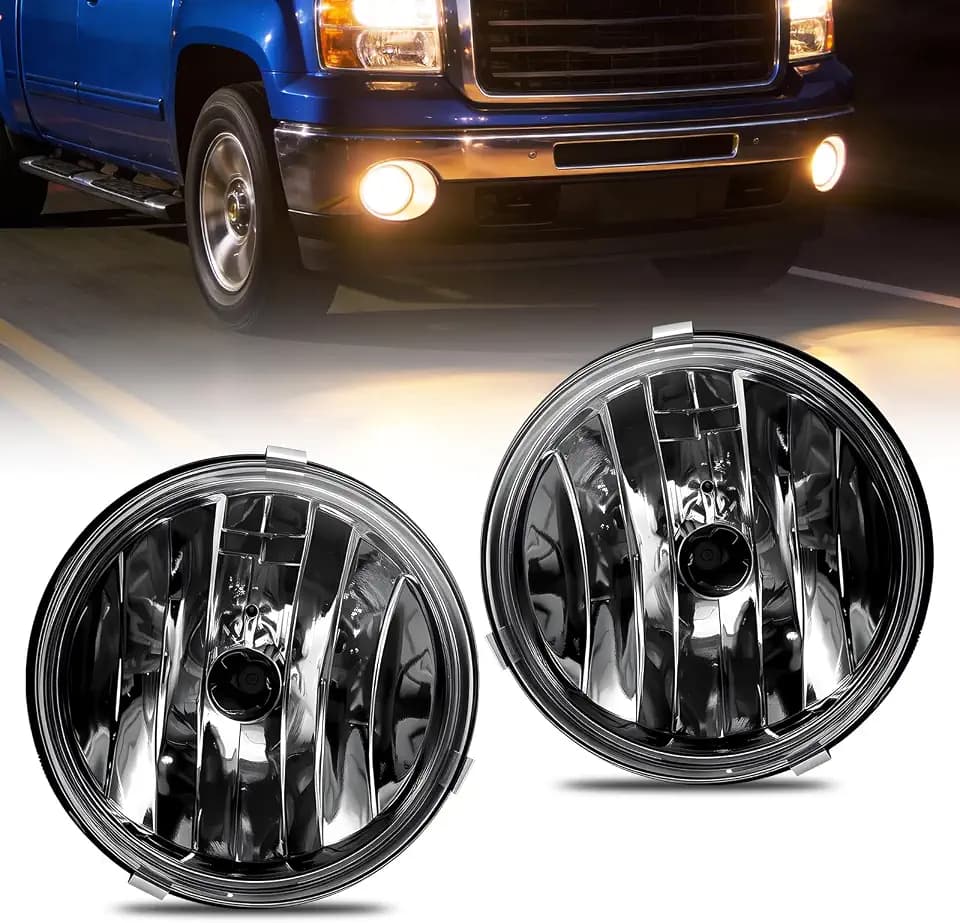 Shocklight Fog Lights Compatible with 2007 2008 2009 2010 2011 2012 2013 GMC Sierra 1500, 2007-2014 Sierra 2500 3500 (Not Fit Classic Models), 1 Pair Lamps with 880 12V 27W Bulbs - Smoked Lens