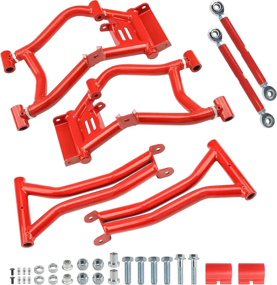 Rear Upper & Lower A-Arms for Polaris RZR S 800 2009–2014 & RZR 4 800 2010–2014, High Clearance Suspension Arms, Adjustable Design, Red Powder Coated Finish