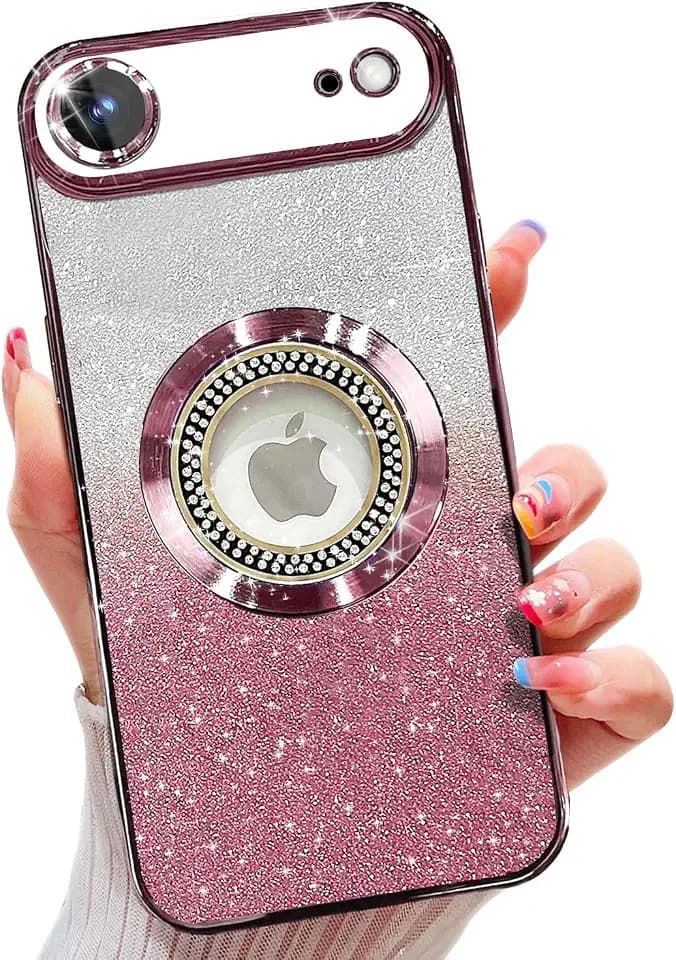 Misscase for iPhone Air Magnetic Glitter Case Compatible with MagSafe,Full Protection Slim Shockproof Case with Camera Lens Protector Plating Bling Cover Case for iPhone 17 Air 6.5" Pink