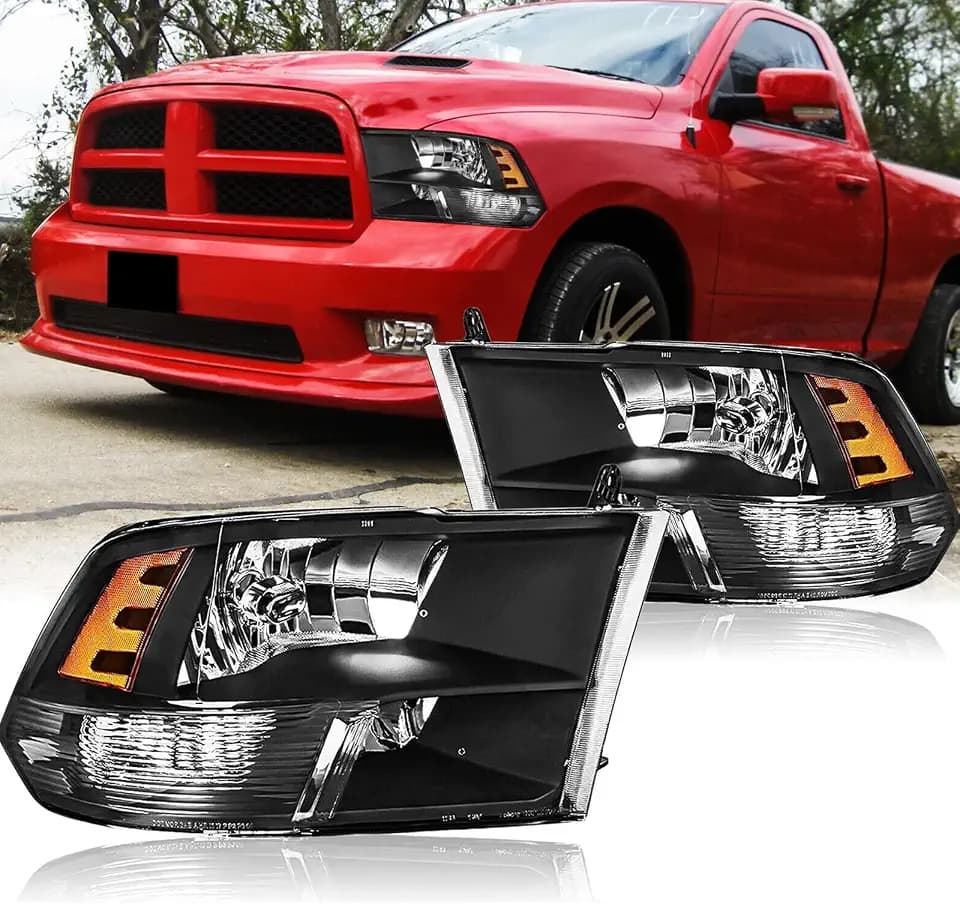 2Pcs Black Headlights Head Light Assembly Fits For 2009 2010 2011 2012 2013 2014 2015 2016 2017 2018 Dodge Ram 1500 2500 3500