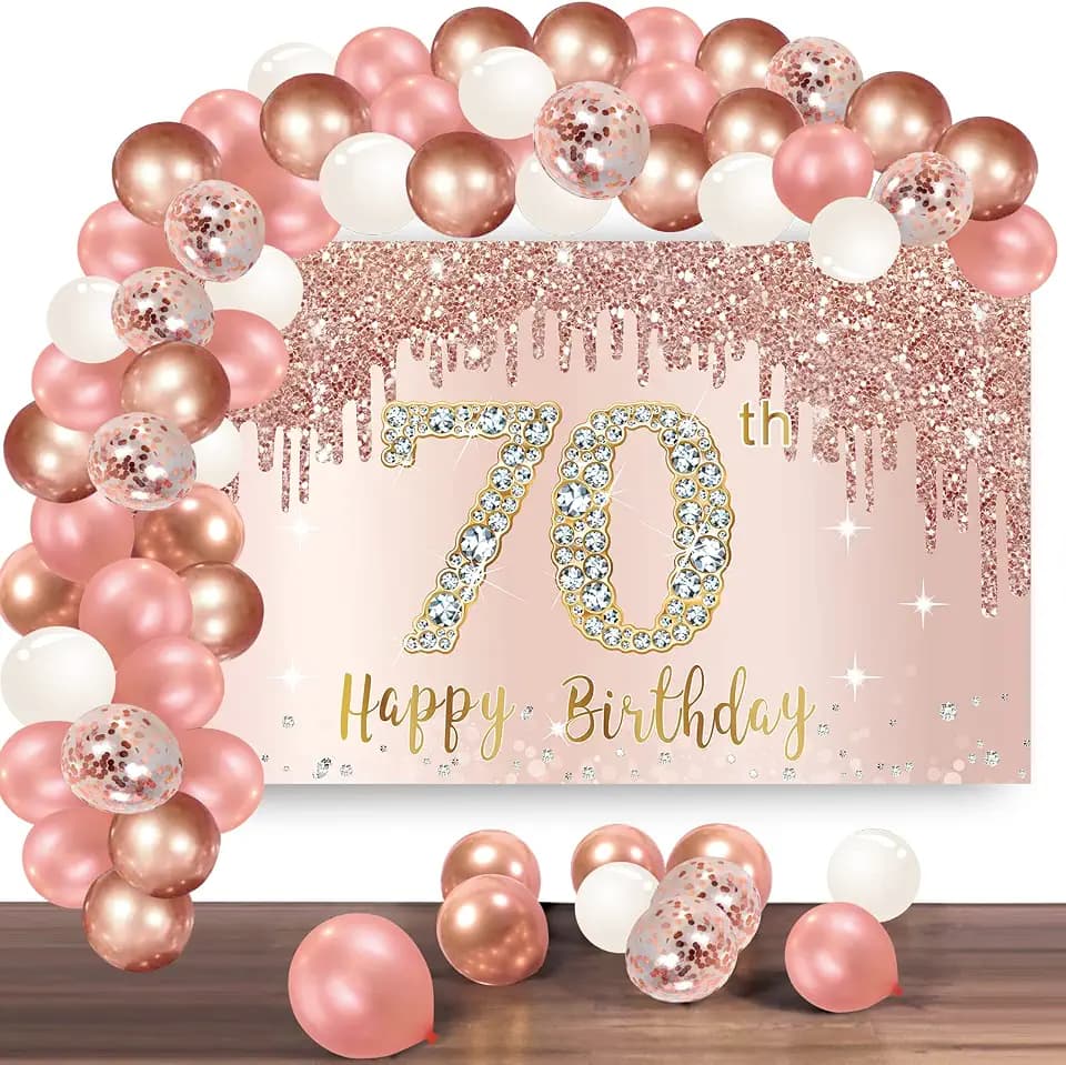 70th Birthday Decorations for Women, Happy 70 Birthday Banner Balloon