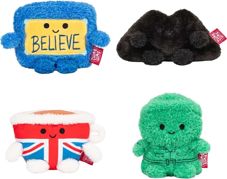 BumBumz 4.5-inch Ted Lasso 4-Pack - Army Man, Mustache, Teacup, & Believe Poster Plush - from The Makers of Original Squishmallows - Ages 3+