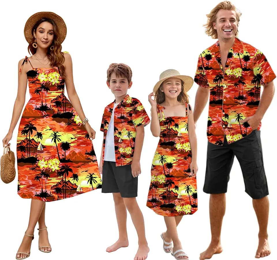 SANGTREE Family Matching Hawaiian Outfits , Casual Beach Travel Clothes ，Vacation Clothing Set for Women & Men & Girls & Boys