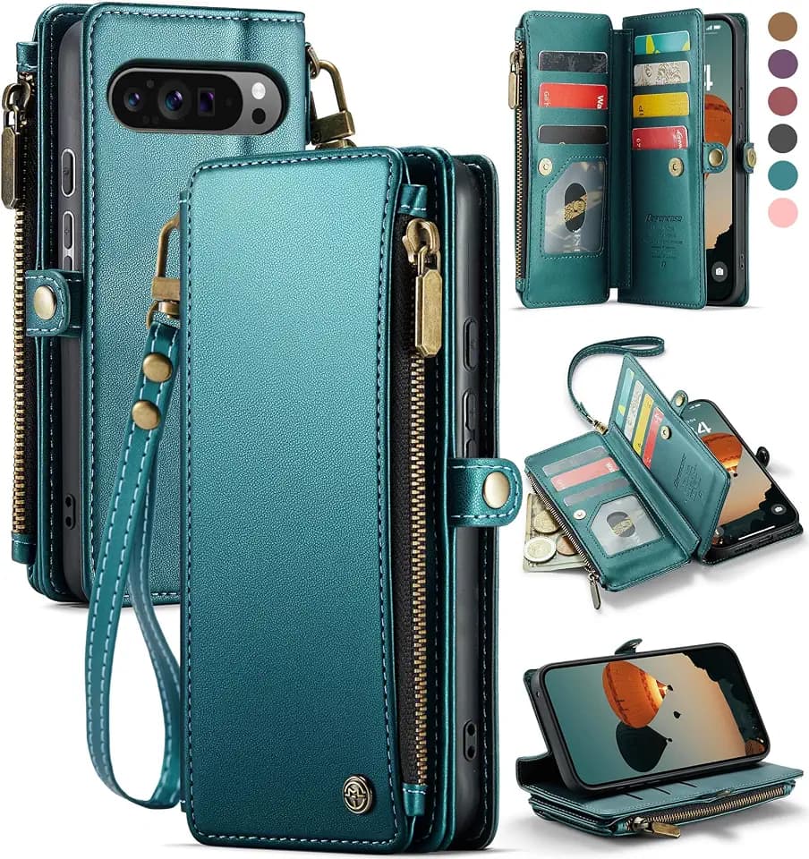 Defencase for Google Pixel 10/ Pro Wallet Case with Card Holder, Blue Green