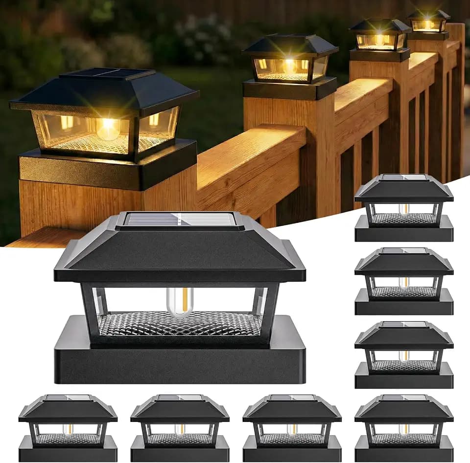 btfarm 4x4 Solar Post Cap Lights, 8 Pack Fence Deck Post Lights, Black