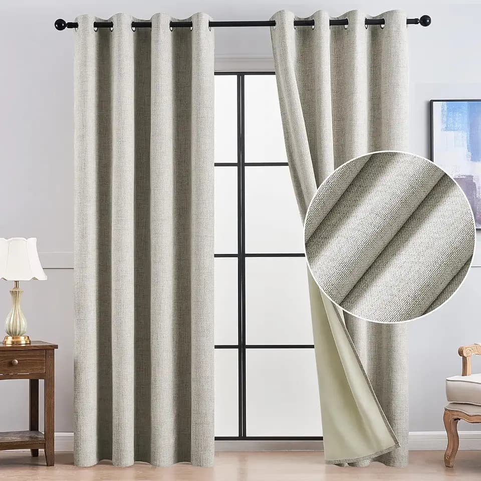Topfinel Natuiral 100 % Thermo-Verdunkelungsvorhänge für Wohnzimmer, Schlafzimmer, 90 Fall, hellgrau, schalldicht, extra langer Vorhang, Fensterbehandlungen für Kinder (117x228 cm), 2 Paneele