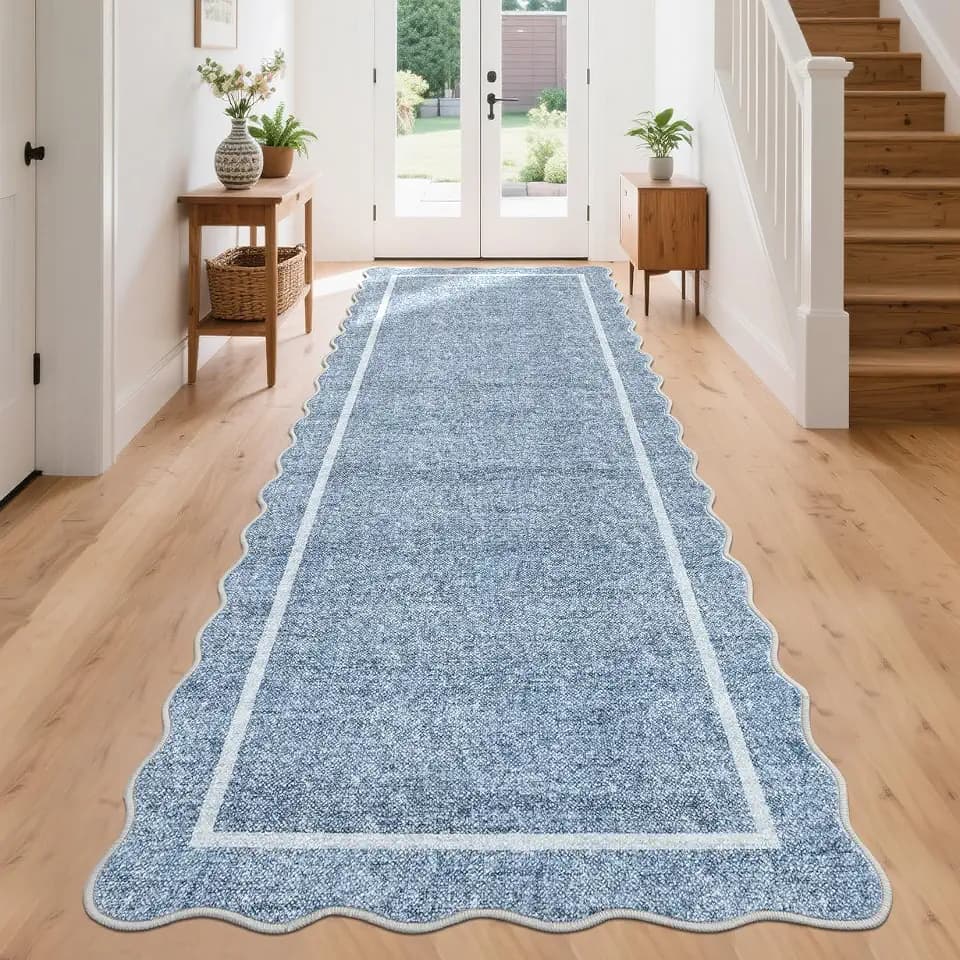 GarveeHome Scalloped Washable Kitchen Runner Rug 2x8 Non Slip, Blue