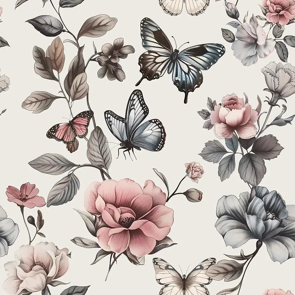 PeonyQueen Floral Wallpaper Peel and Stick 17.3"x197" Vintage