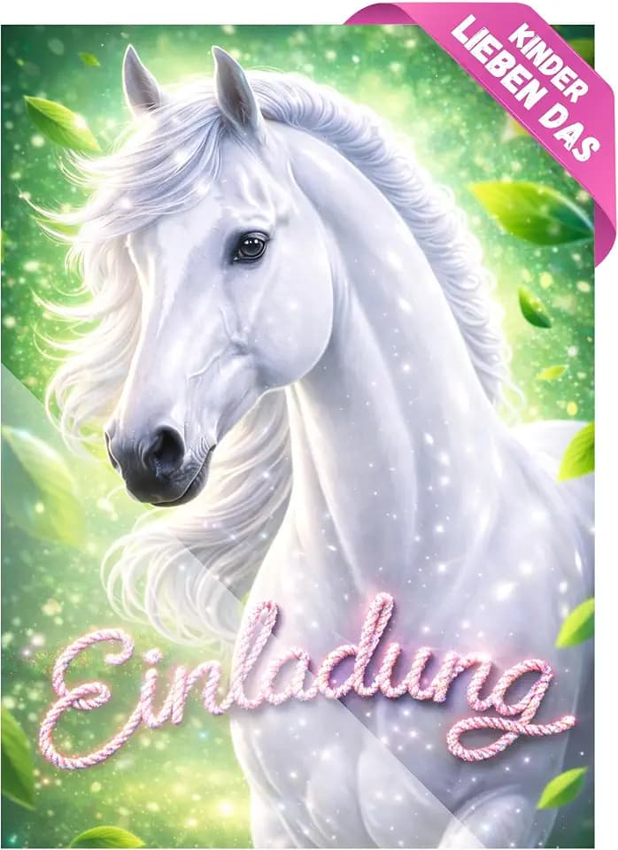 Pferd Einladungskarten Kindergeburtstag 12er Set – Wunderschöne Pferde Einladungen für Mädchen – Traumhaftes Weißes Pferd Geburtstagseinladung Kinder – DIN A6