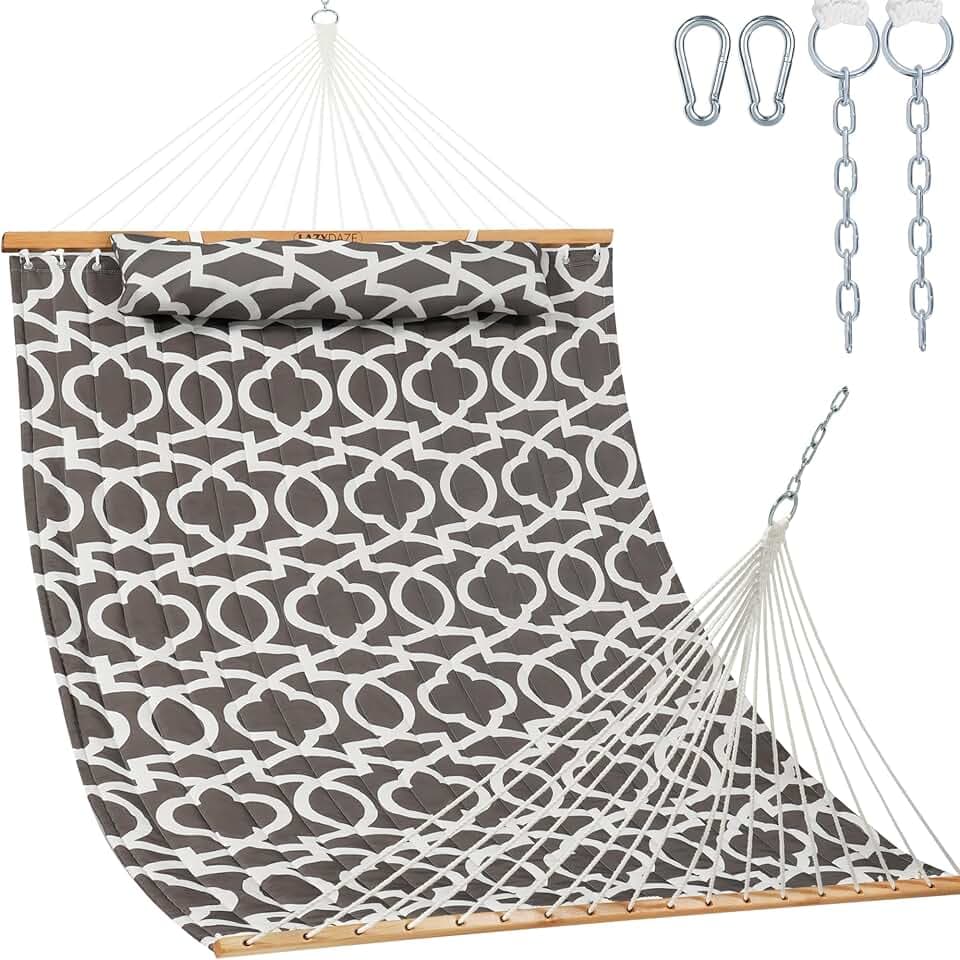 Lazy Daze 12FT Double Quilted Hammock for Outside with Pillow, Grey Floral