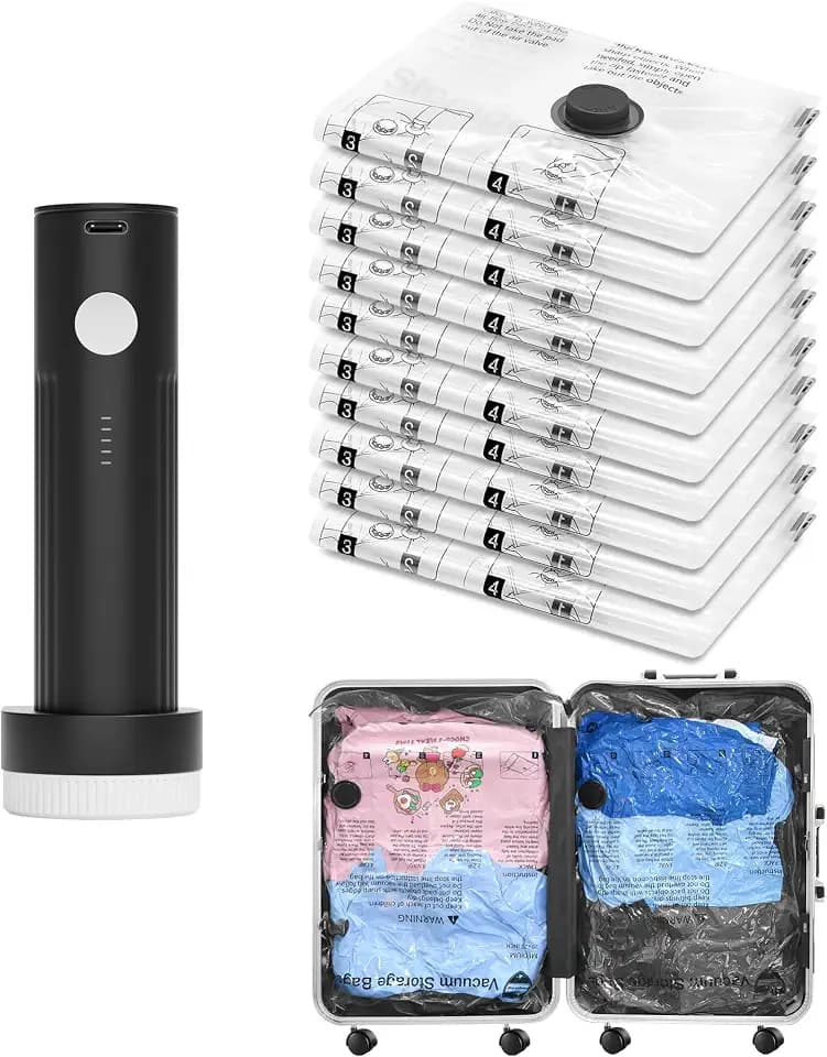 Vacuum Seal Bags for Clothing Travel with Electric Pump, 10 Large