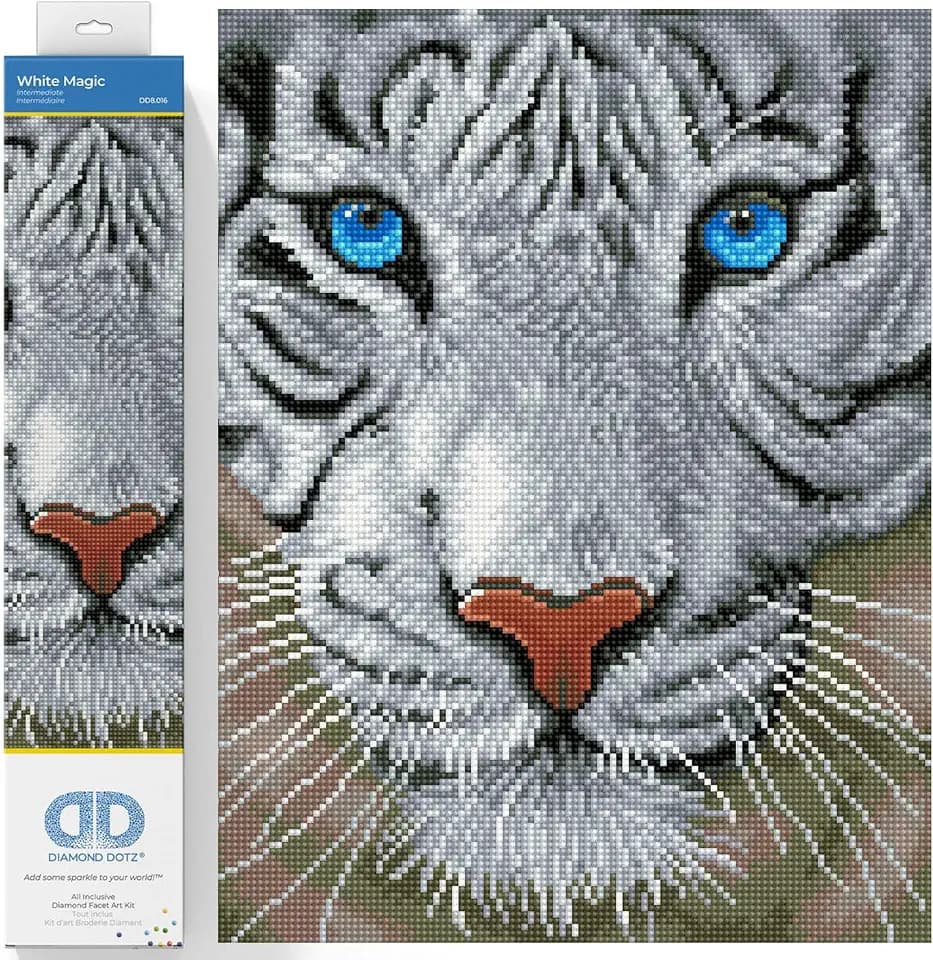 DIAMOND DOTZ DD8.016 - Original 5D Diamond Painting Set Weißer Tiger Magie, Kreativset mit 17.228 Diamant Mosaiksteinen, Malset ca. 34 x 42 cm, DIY Komplettset für Erwachsene und Kinder ab 8 Jahren