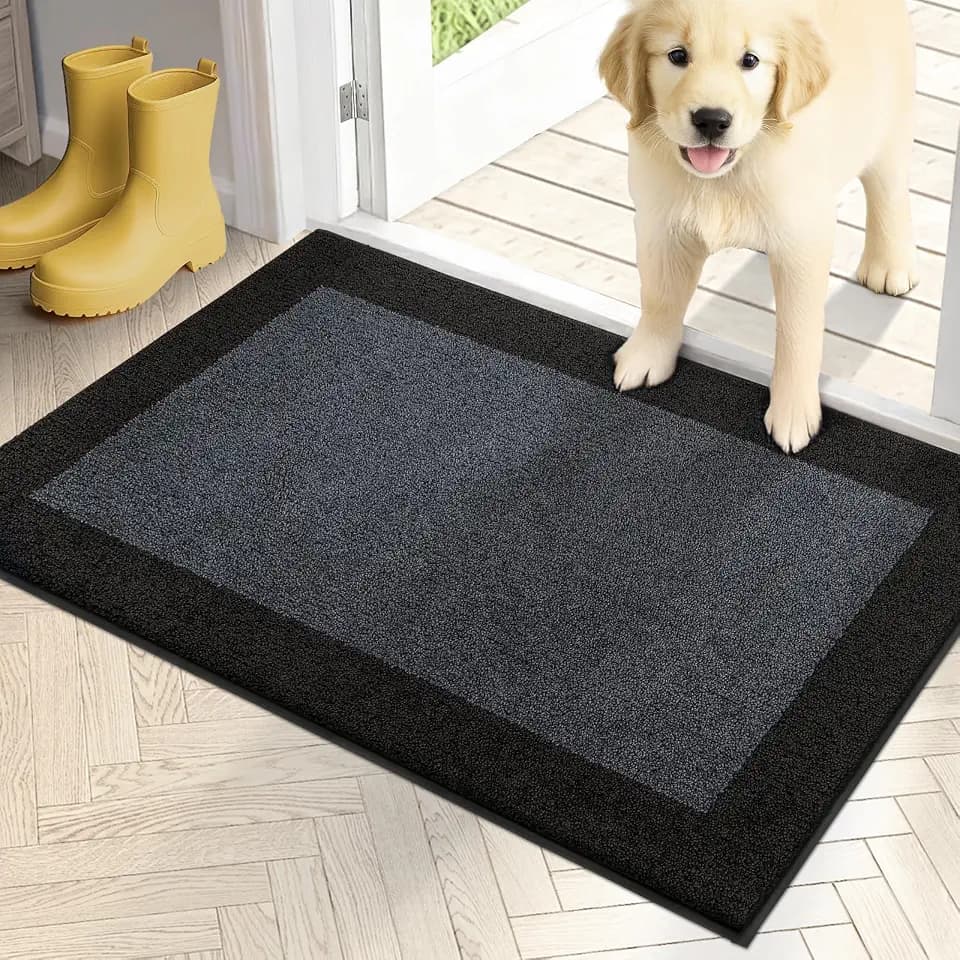 PURRUGS Dirt Trapping Indoor Door Mat, 20" x 32", Bluish Grey & Charcoal