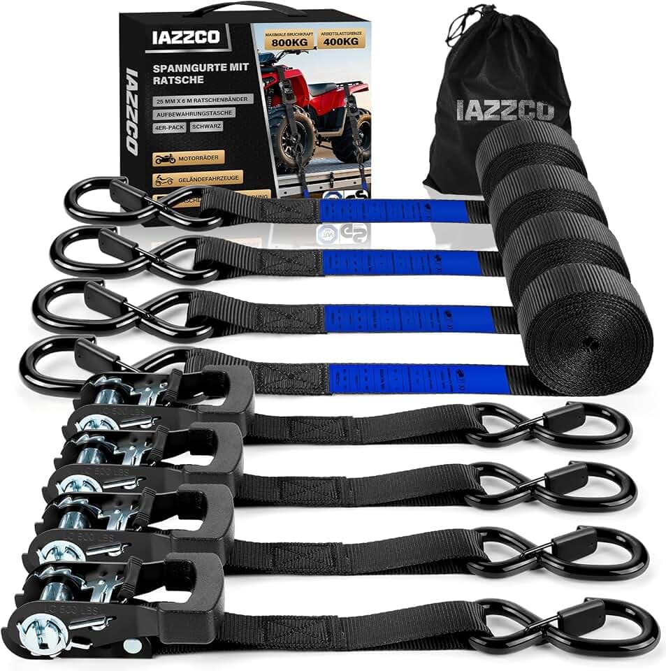Spanngurt mit Ratsche mit S Haken,TÜV/GS Zertifiziert,Schwarz/4 Set
