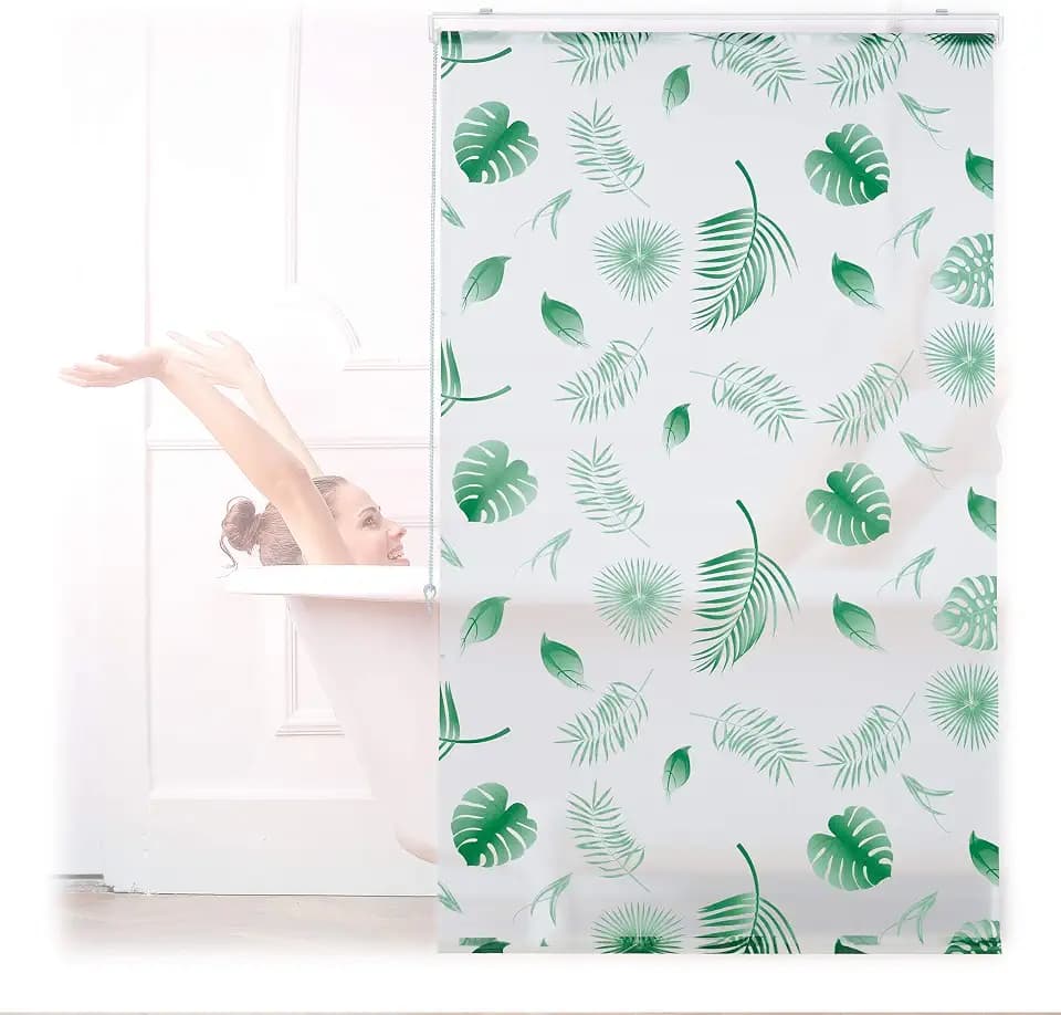 Relaxdays Duschrollo Blätter, 100x240cm, weiß/grün