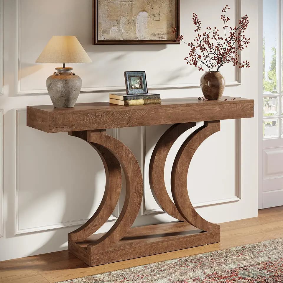 Tribesigns 43.31-Inch Farmhouse Console Table for Entryway, Unique Narrow Sofa Table Behind the Couch with Curved Legs for Living Room, Hallway, Foyer, Entrance, Rustic Brown