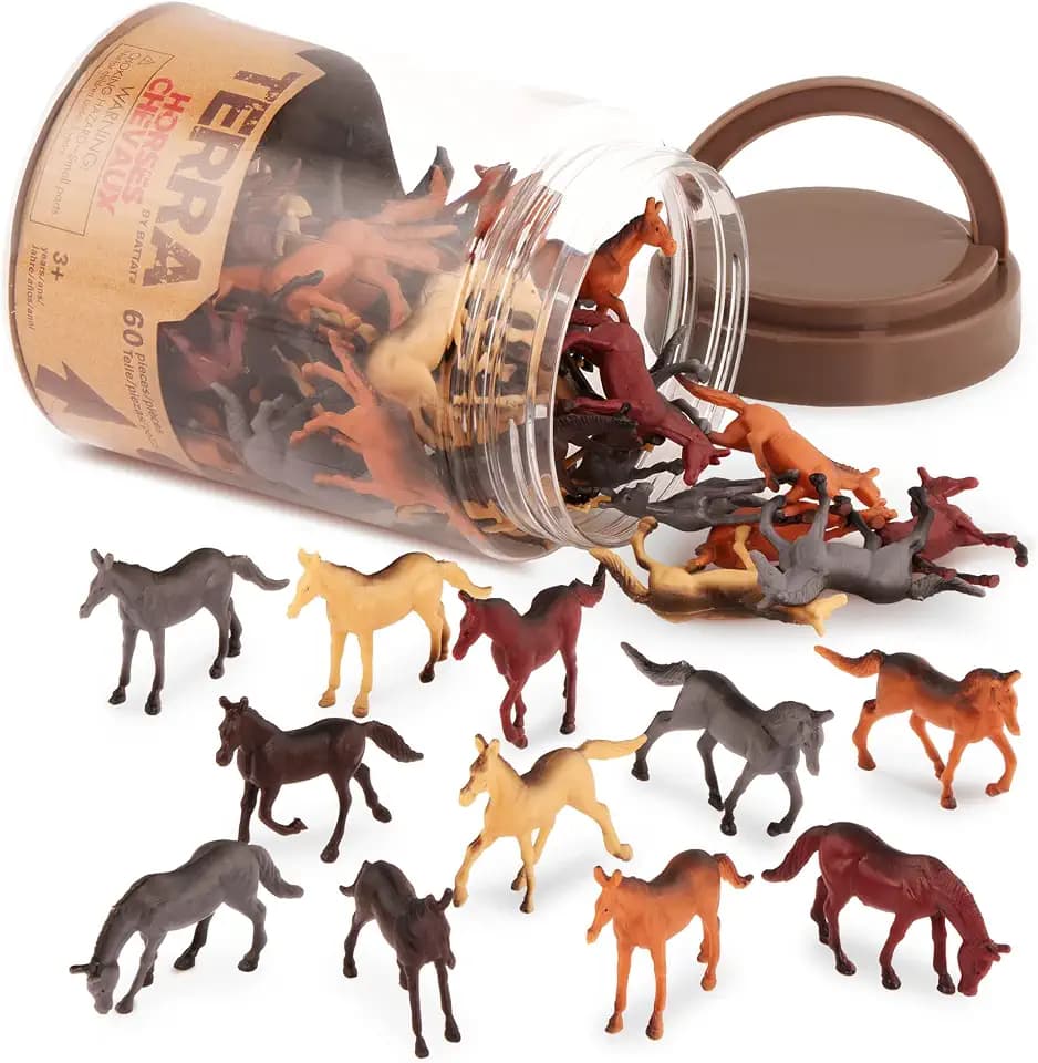 Terra by Battat Horse Toys, 60 Wild Horses Tube, Mini Animal Figures, Tubes