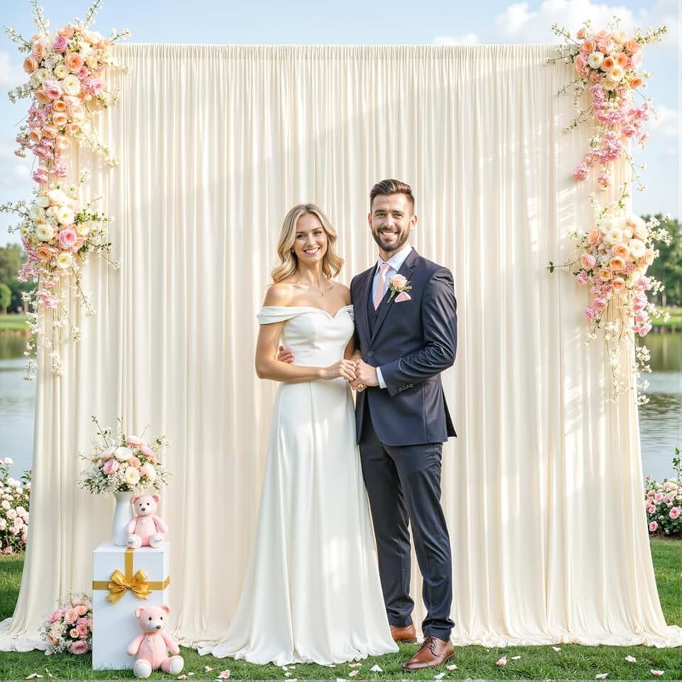 10ft x 7ft Champagne Backdrop Curtain for Baby Shower Wrinkle Free Backdrop Drapes Panels for Parties Wedding Bridal Shower Birthday Photo Photography Polyester Fabric Background Decoration