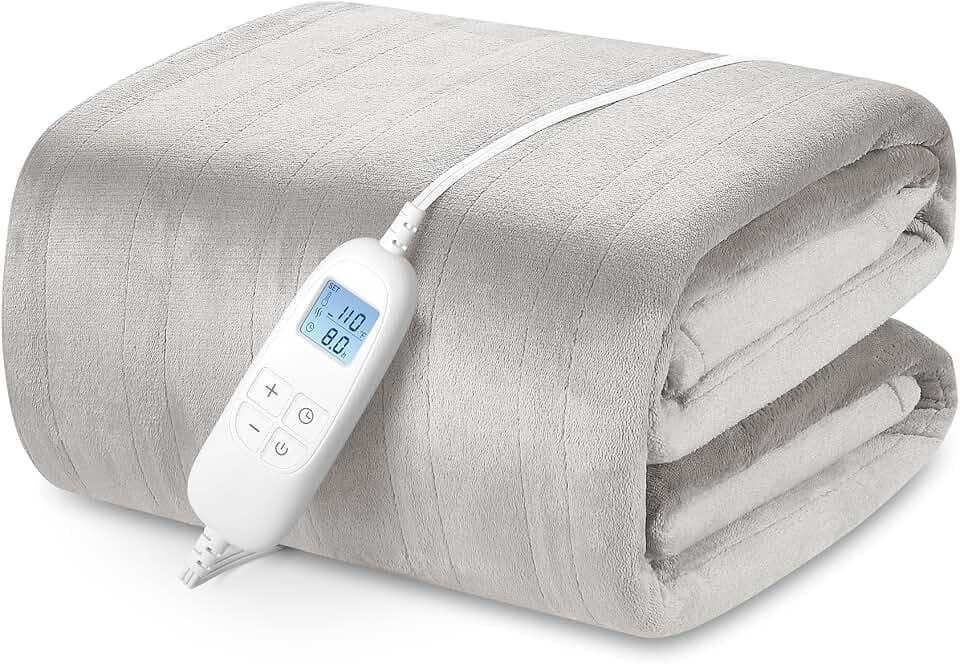 PROALLER Electric Heated Blanket Queen Size with 6 Levels & 8h Auto Off, Ultra Soft Flannel Full Body Heating Blanket, Machine Washable, Warm Gray, 84" x 90"