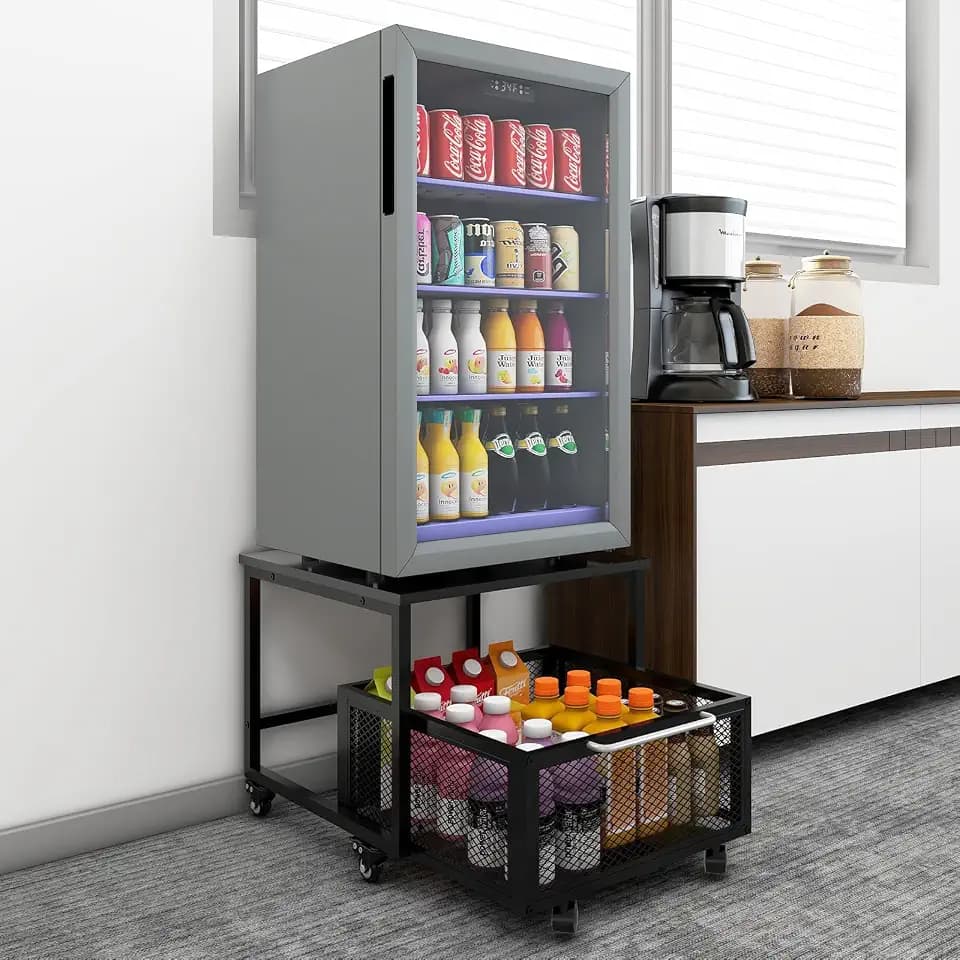 PUNCIA 19.7" x19.7" Mini Fridge Stand with Storage Fridge Cart, Black