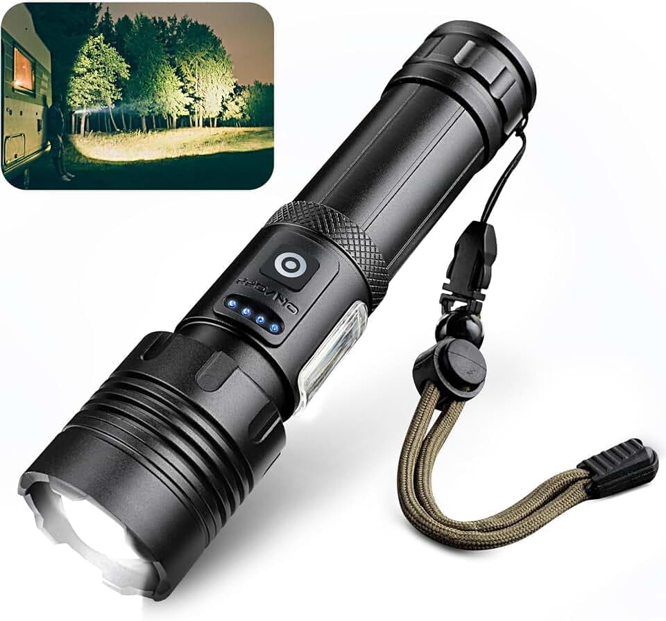 AiQInu LED Taschenlampe Aufladbar 10000 Lumen, Sehr Hell, USB, 7 Lichtmodi, Zoombar, IPX4 Wasserdicht für Camping und Outdoor